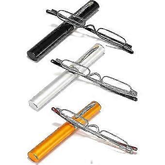 3 Pairs Slim Mini Metal Reading Glasses, Compact Lightweight Portable Readers with Case