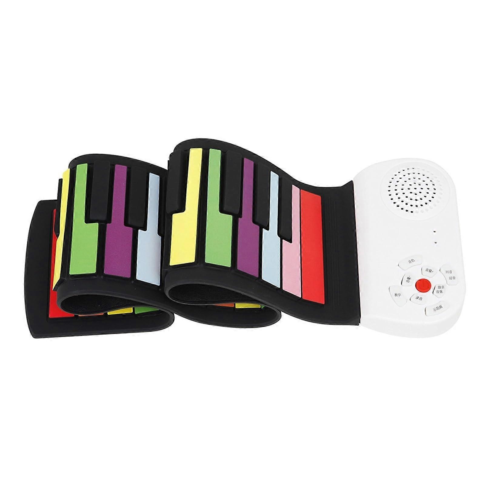 Rainbow Portable Roll Up Piano 49Key Foldable Silicone Keyboard with Teaching Function for Beginners