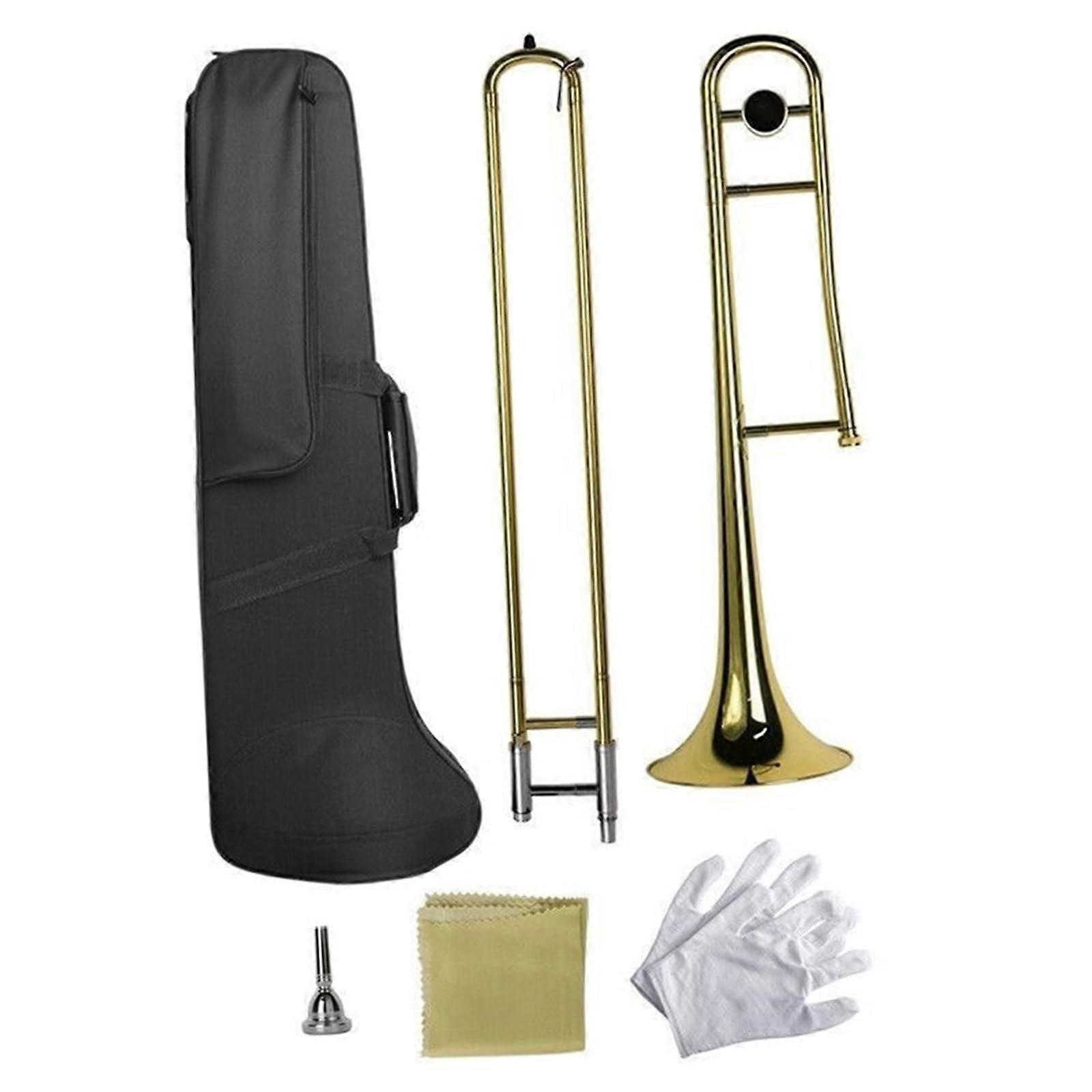 B Flat Trombone Brass for Beginners and Students with Case, Clear Sound, Durable Finish