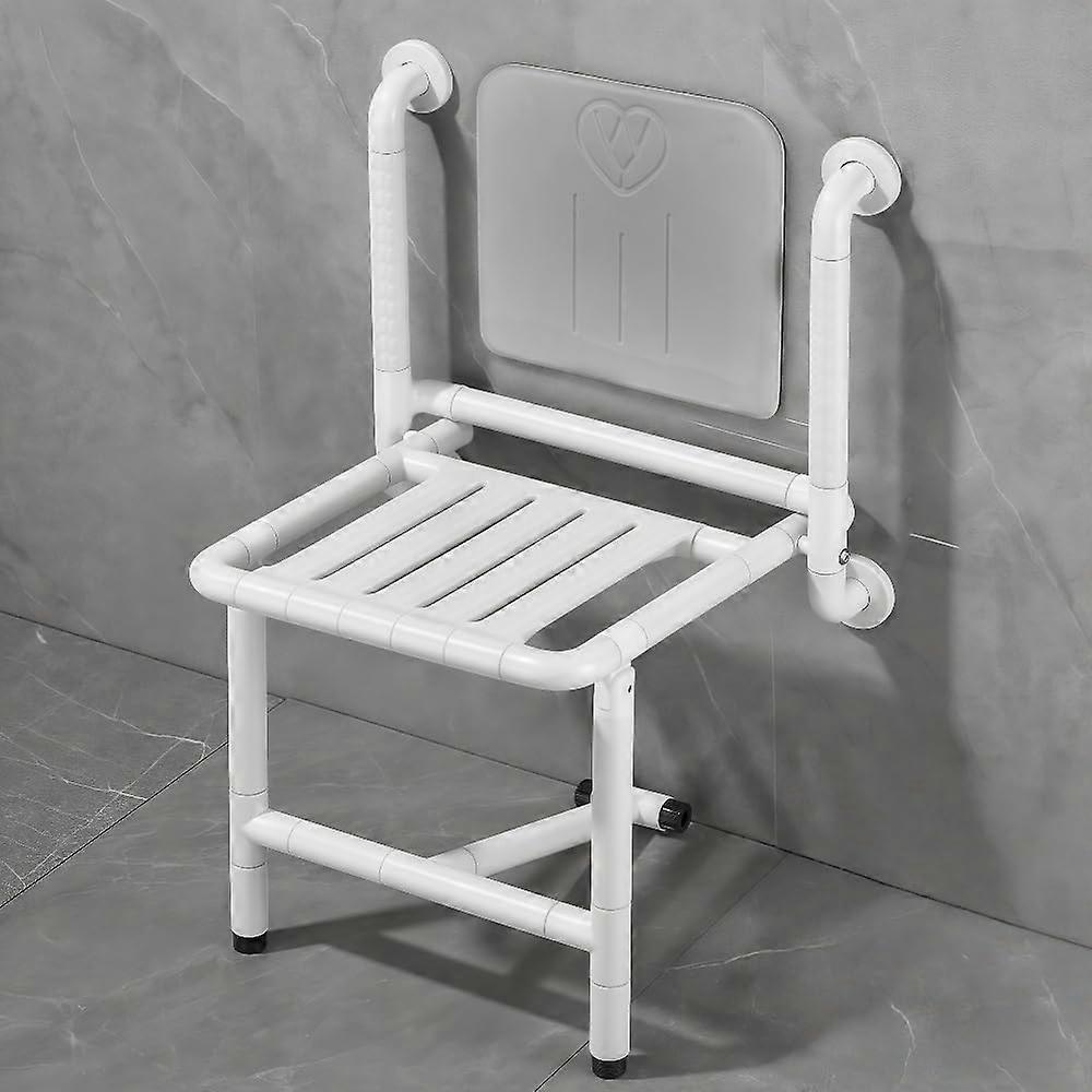 Folding Shower Chair Wall Mounted Adjustable Height with Backrest and Armrests for Bathroom Elderly