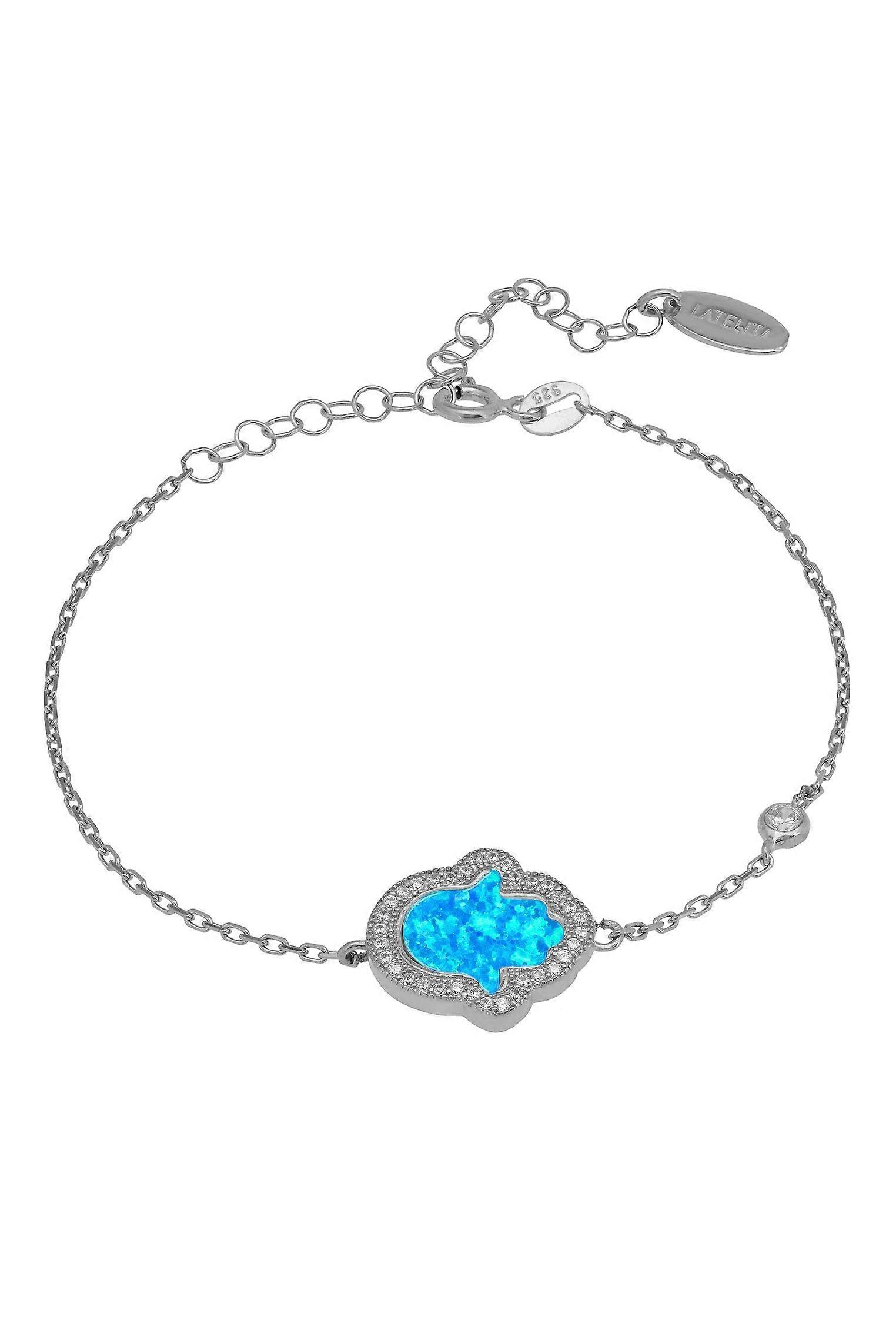 Hamsa Opalite Turquoise Blue Bracelet Silver
