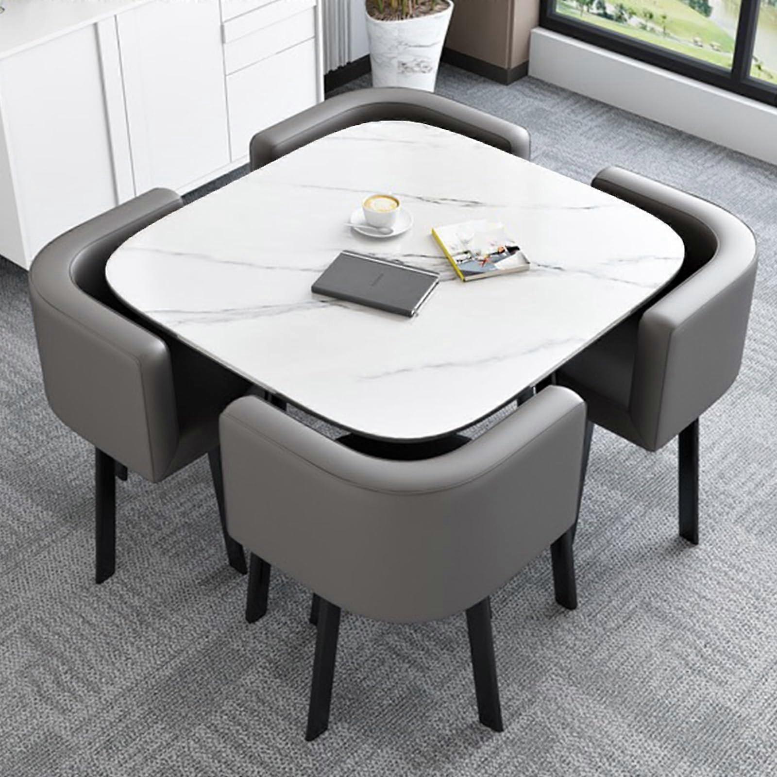 31.5in Square Dining Table Set with 4 Chairs, ScratchResistant, Ergonomic PU Backrest, White