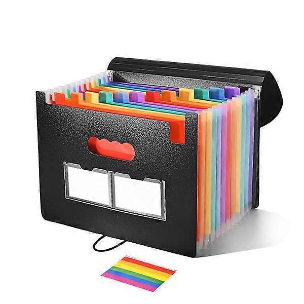 Expandable 13-pocket folder, rainbow-colored accordion folder with secure drawstring closure