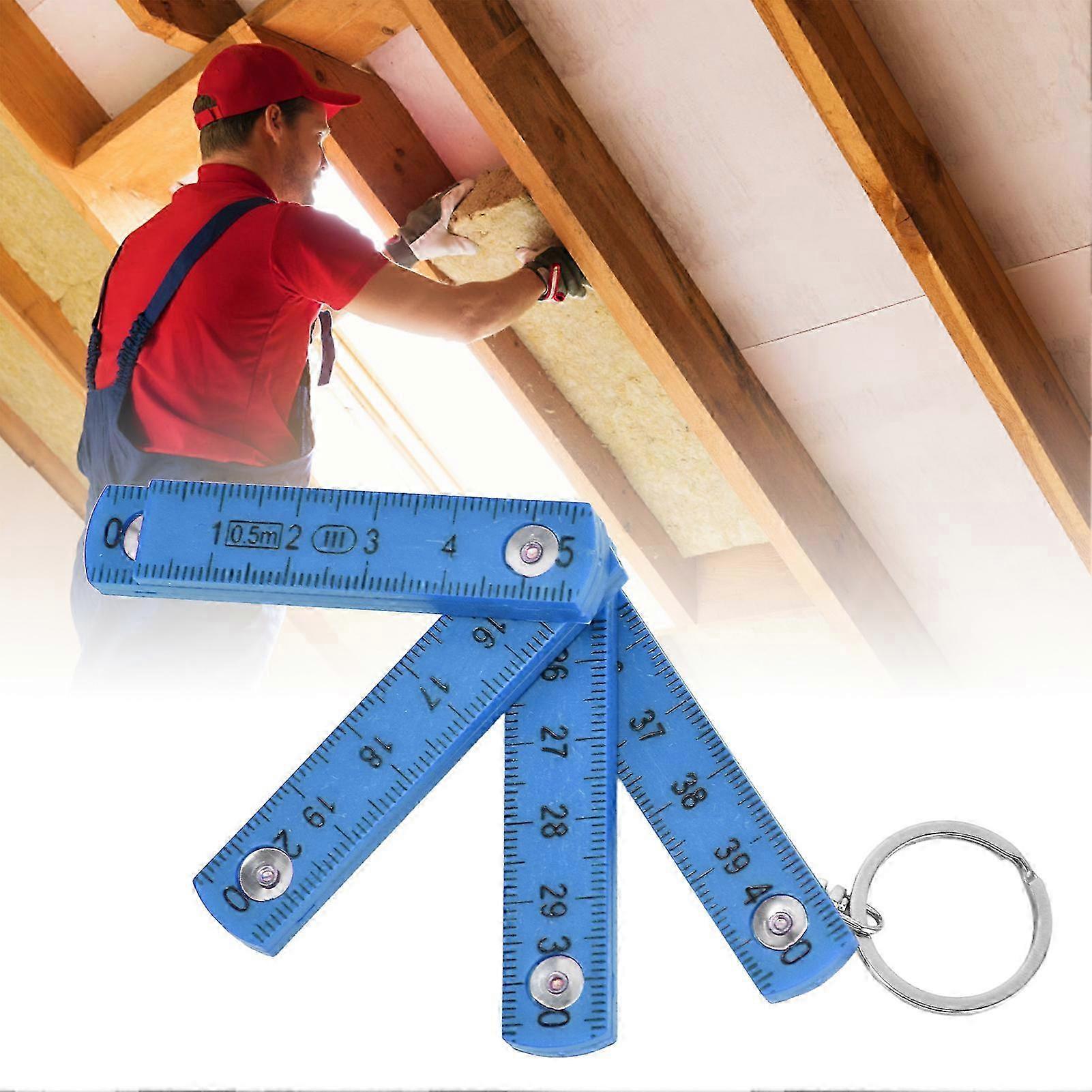 2Pcs Blue 0.5m ABS Folding Ruler with Key Ring for Carpentry