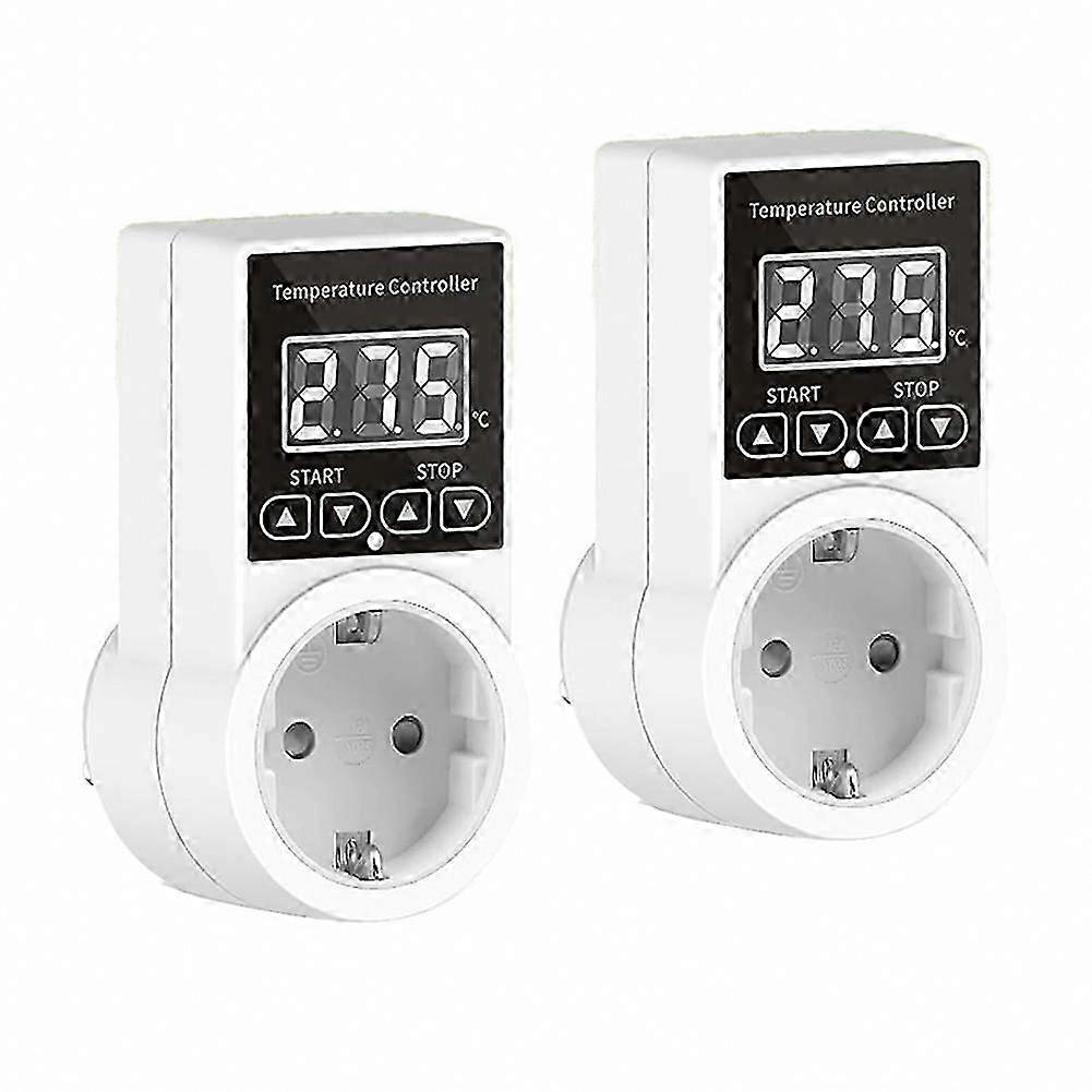 2-Pack Thermostat Socket with Sensor, Digital Temperature Controller, Waterproof EU Plug