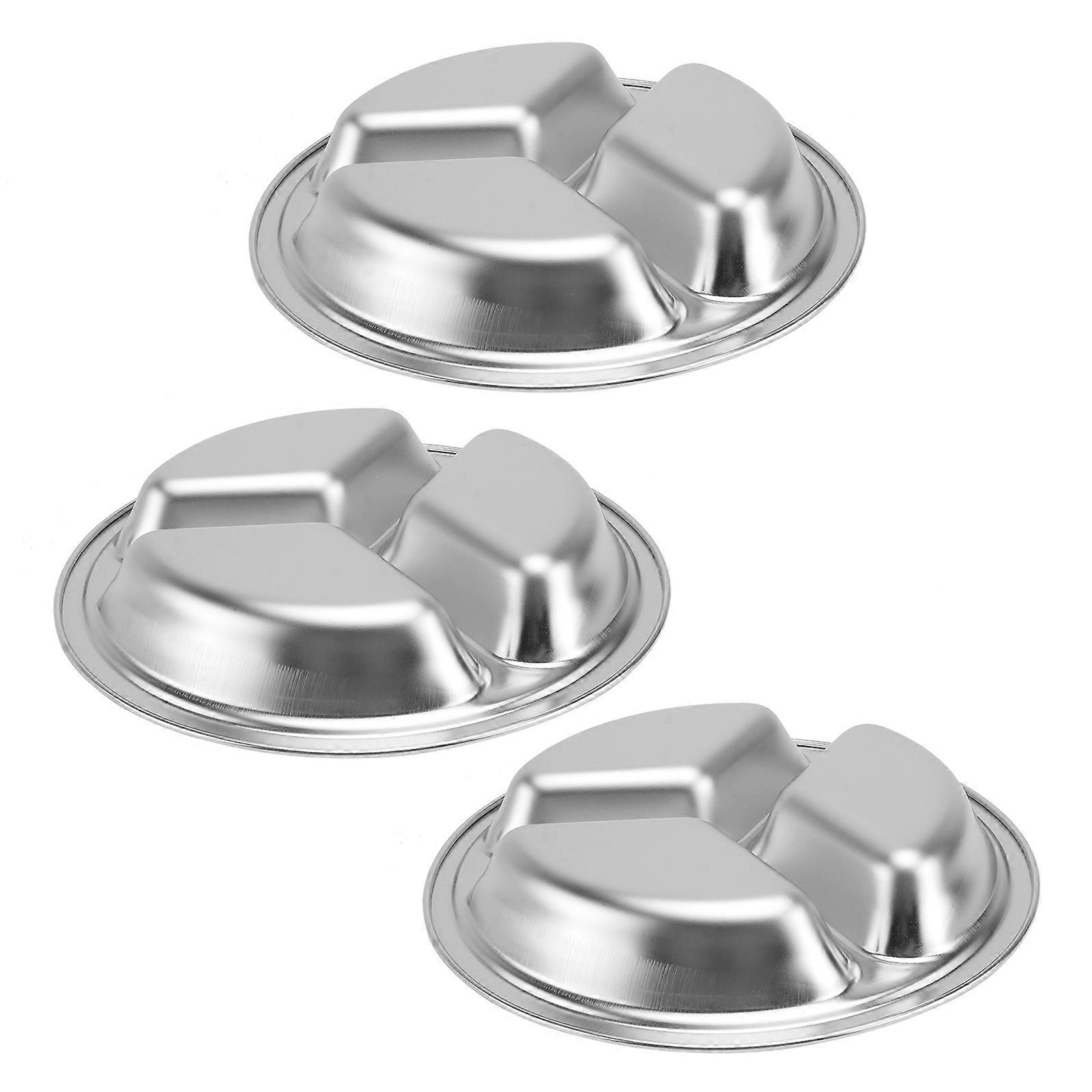 Stainless Steel Tray Dinner Round Separation Plates for Serving 3Pcs