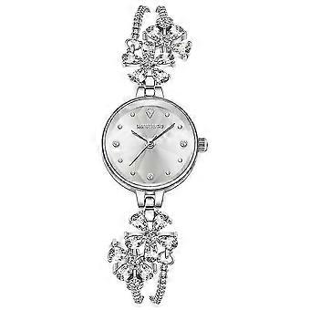 MOKAGO Damklocka med diamantblommor - Elegant silverfärgad urtavla med kristalldetaljer, snygg modeaccessoar