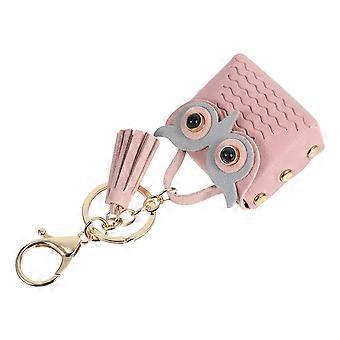 Mini Coin Purse Sleutelhanger Schattige Uil Rugzak Verandering Portemonnee Tassen Sieraden Etui Met Sleutelhanger Voor Vrouwen Opslag Munten Roze