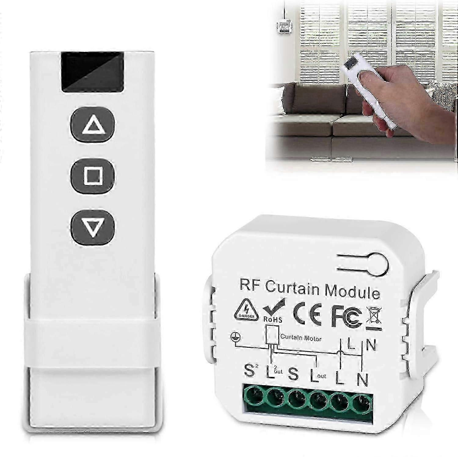 Wireless roller shutter control kit with RF remote control + receiver module, range up to 100 m