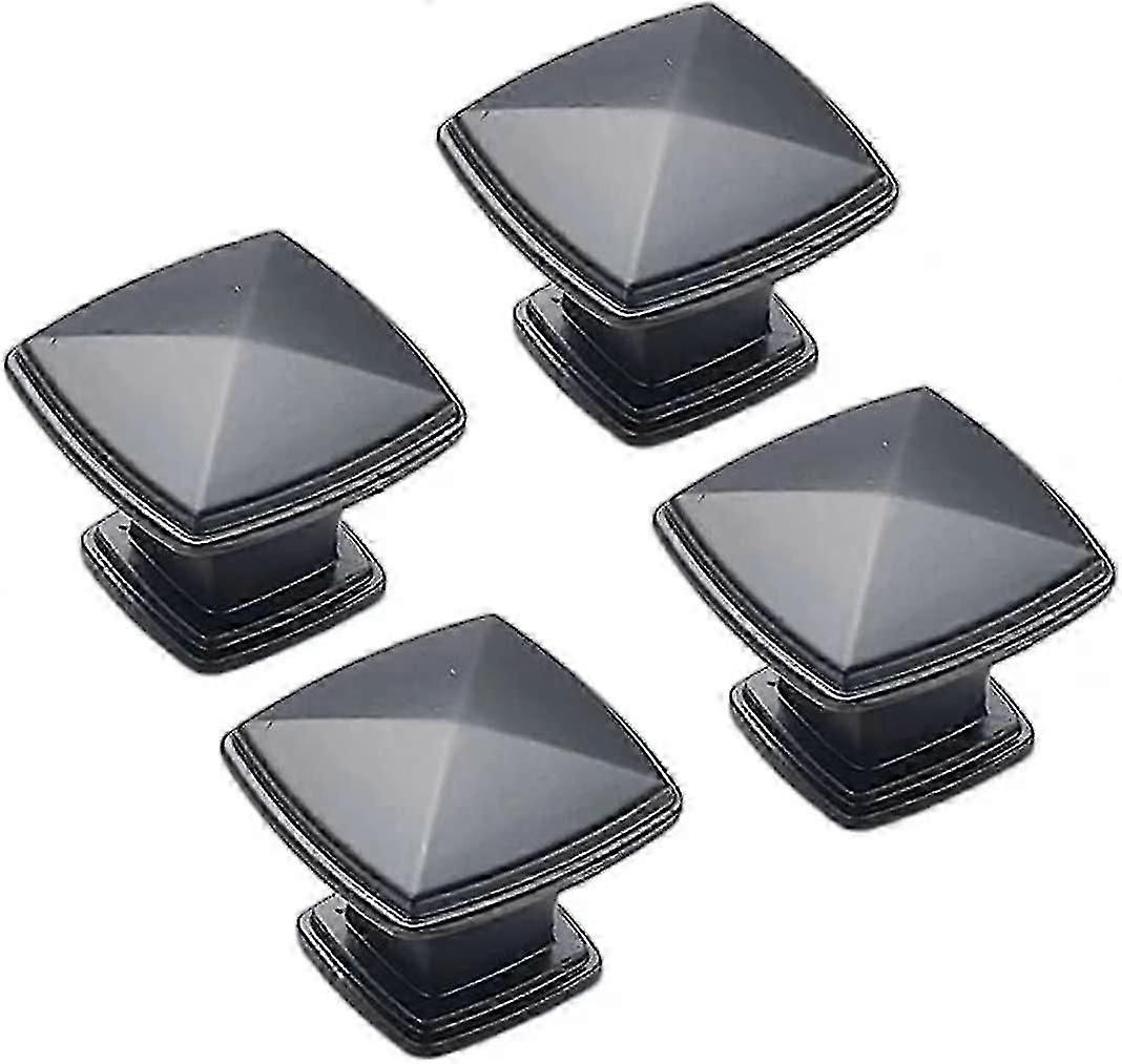 Matte Black Zinc Alloy Cabinet Pulls, Square Single Hole Knobs, 4 Pack - Modern Kitchen Hardware