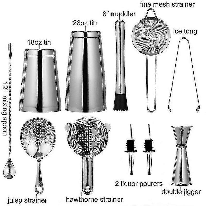 10pcs Acier inoxydable Boston Shaker Professional Bartender Kit