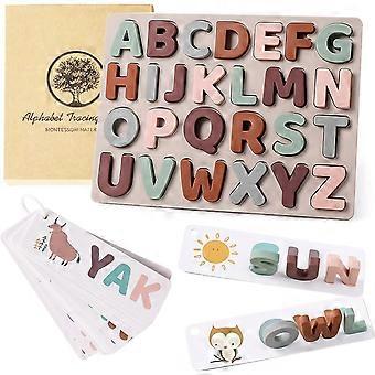 Silicone Alphabet Puzzle, ABC Puzzle Alphabet Toys Set with 26PCS Flash Cards & Soft Letter Puzzles Spelling Early Education ABC Learning Toy