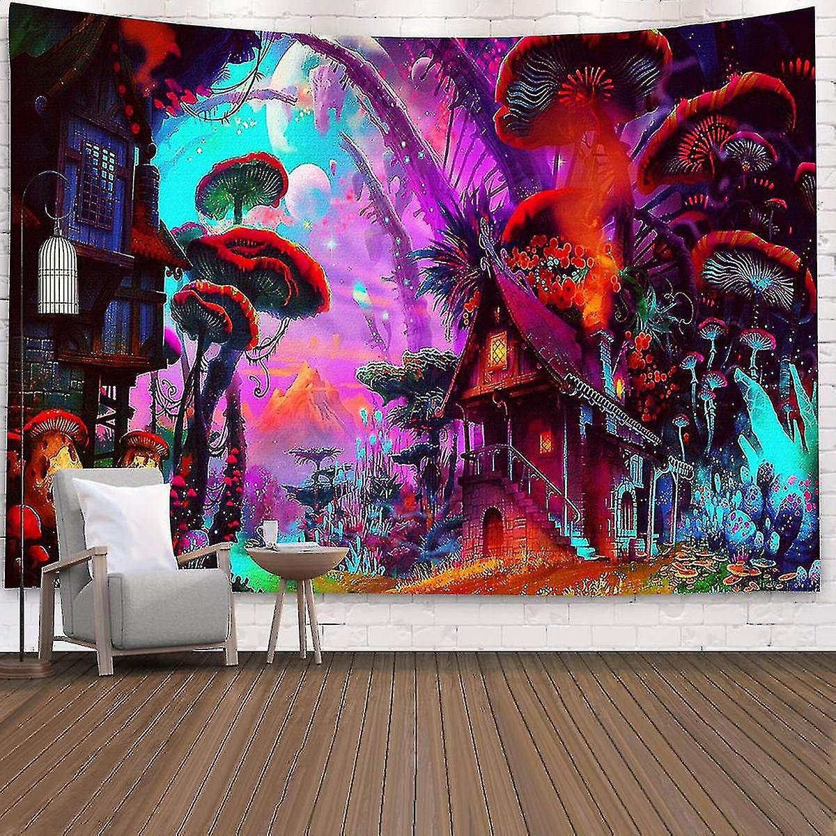 Trippy Mushroom Tapestry Wall Hanging Psychedelic Bedspread Decor