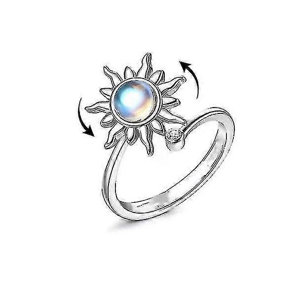 Adjustable anti-stress ring with rotatable flower Silver Silver
