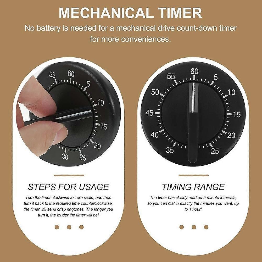 60-Minute Mechanical Kitchen Timer, Black Timer, Cooking and Baking Choice,Wind-Up Timer