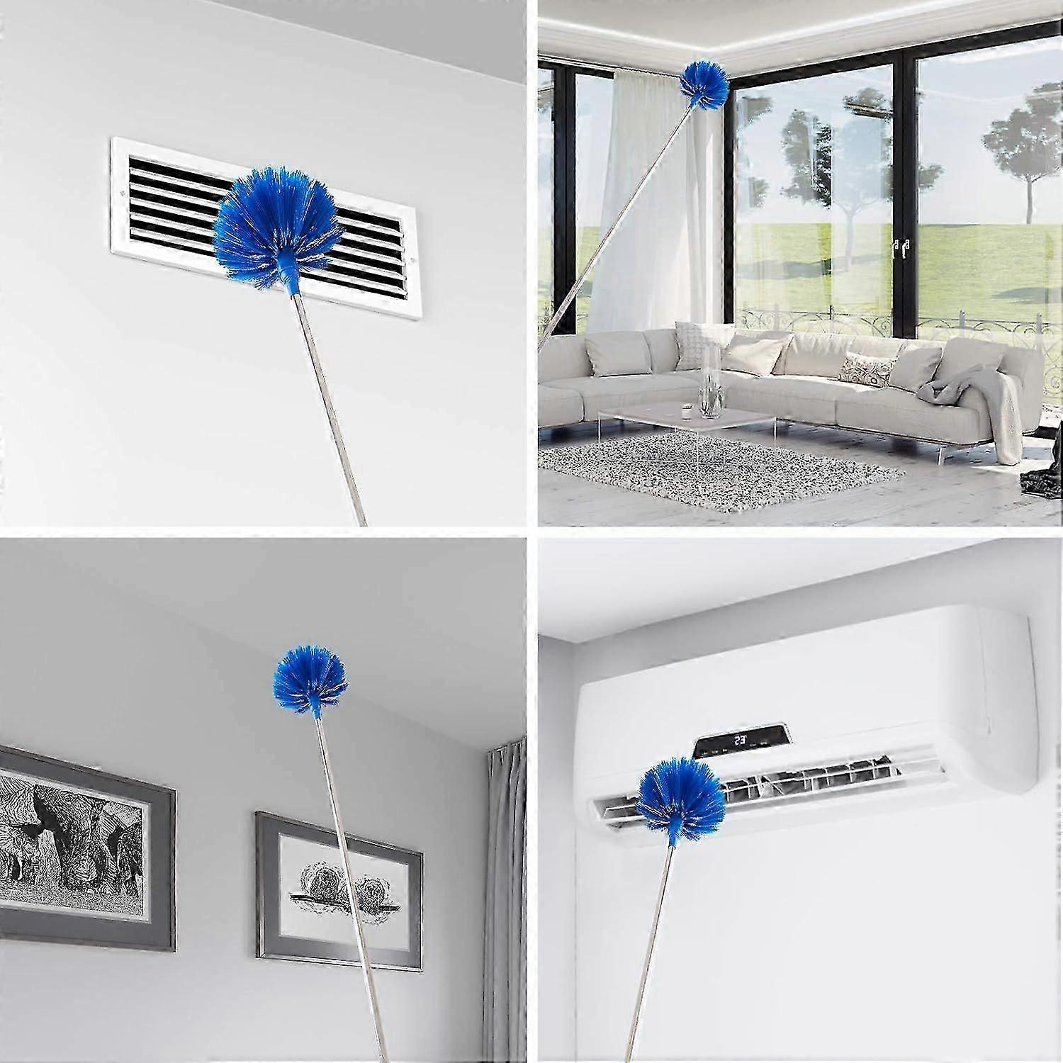 Cobweb Cleaning Duster with Telescoping Extension Pole, Washable Cleaning Duster Kit with 2 Replaceable Heads Including Cobweb Duster and Corner Brush