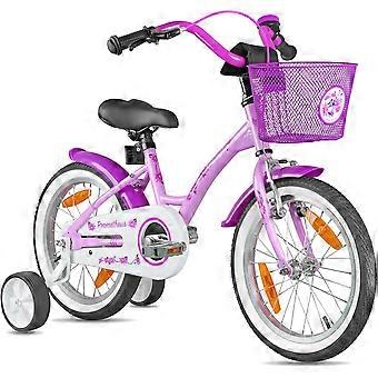 PROMETHEUS BICYCLES Kinderfiets vanaf 5 jaar, meisjesfiets, 16 inch, kinderfiets met steunwielen, terugtraprem, in paars/lila
