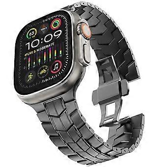 Stainless Steel Band 49mm for Apple Watch Ultra 2, Durable 316L Metal Strap with Hidden Butterfly Clasp, Adjustable Fit for Series 9 8 7 6, DPBlack