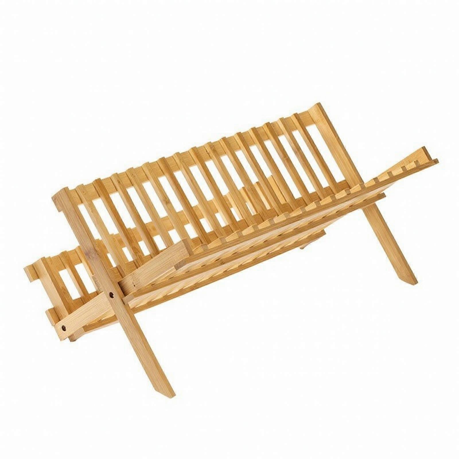 Foldable Bamboo Dish Rack | Space-Saving Slatted Structure, Angled Support Legs