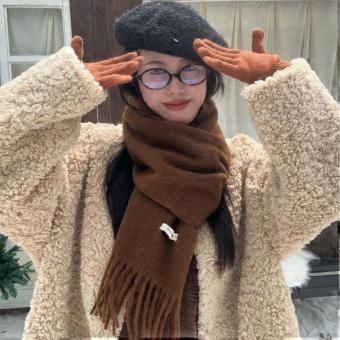 New autumn and winter women's blended scarf solid color fringed Korean version versatile fashion atmosphere warm scarf