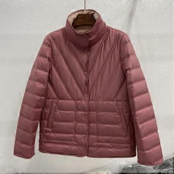 Double-sided two-color winter stand-up collar on both sides, light down jacket for women, short pressed glue white duck down warm jacket
