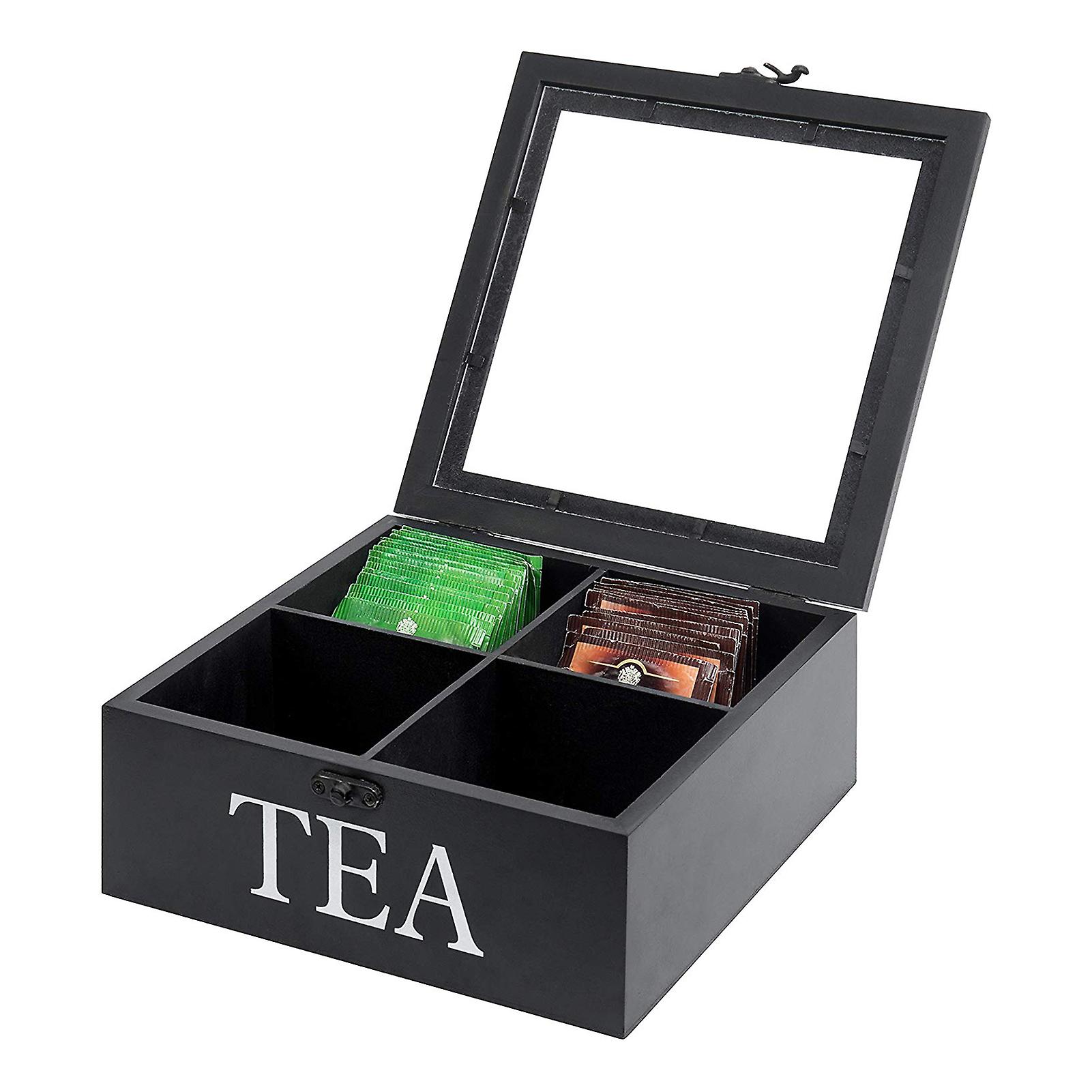 4 Cells Wooden Visible Storage Box With Lid & Latch