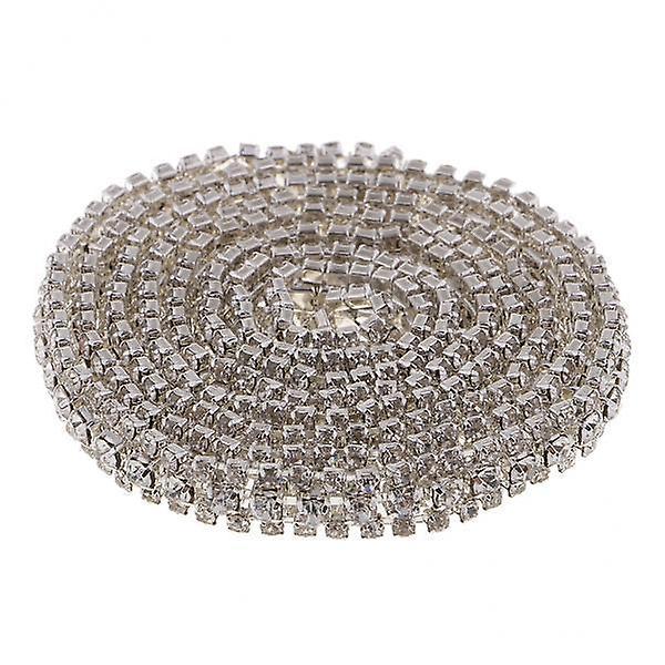 2x1 Yard Rhinestone Close Chain Trim for Jewelry Craft Silver Withe Diamond