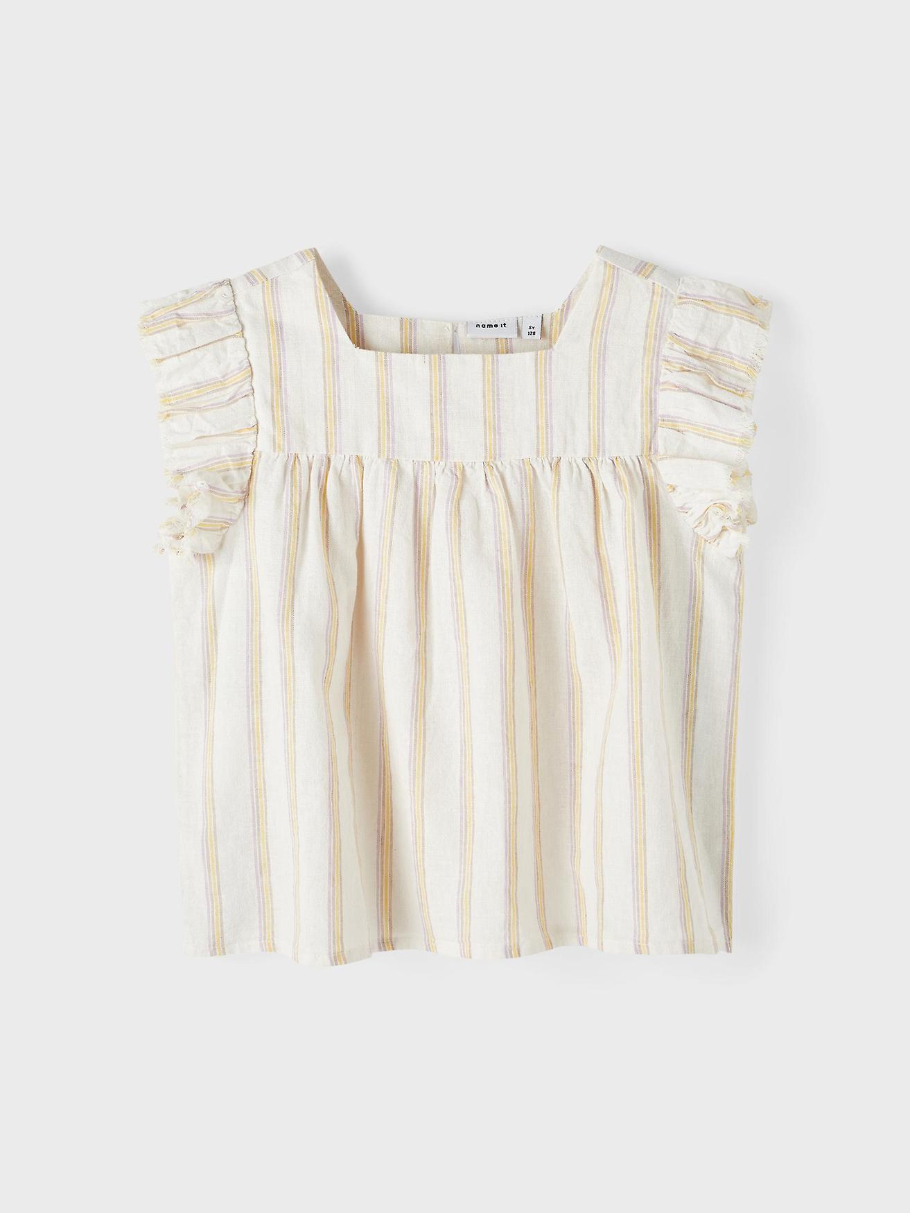 Canvas Blouse Sleeveless Girls Tee Top Button Closure Puff Sleeve