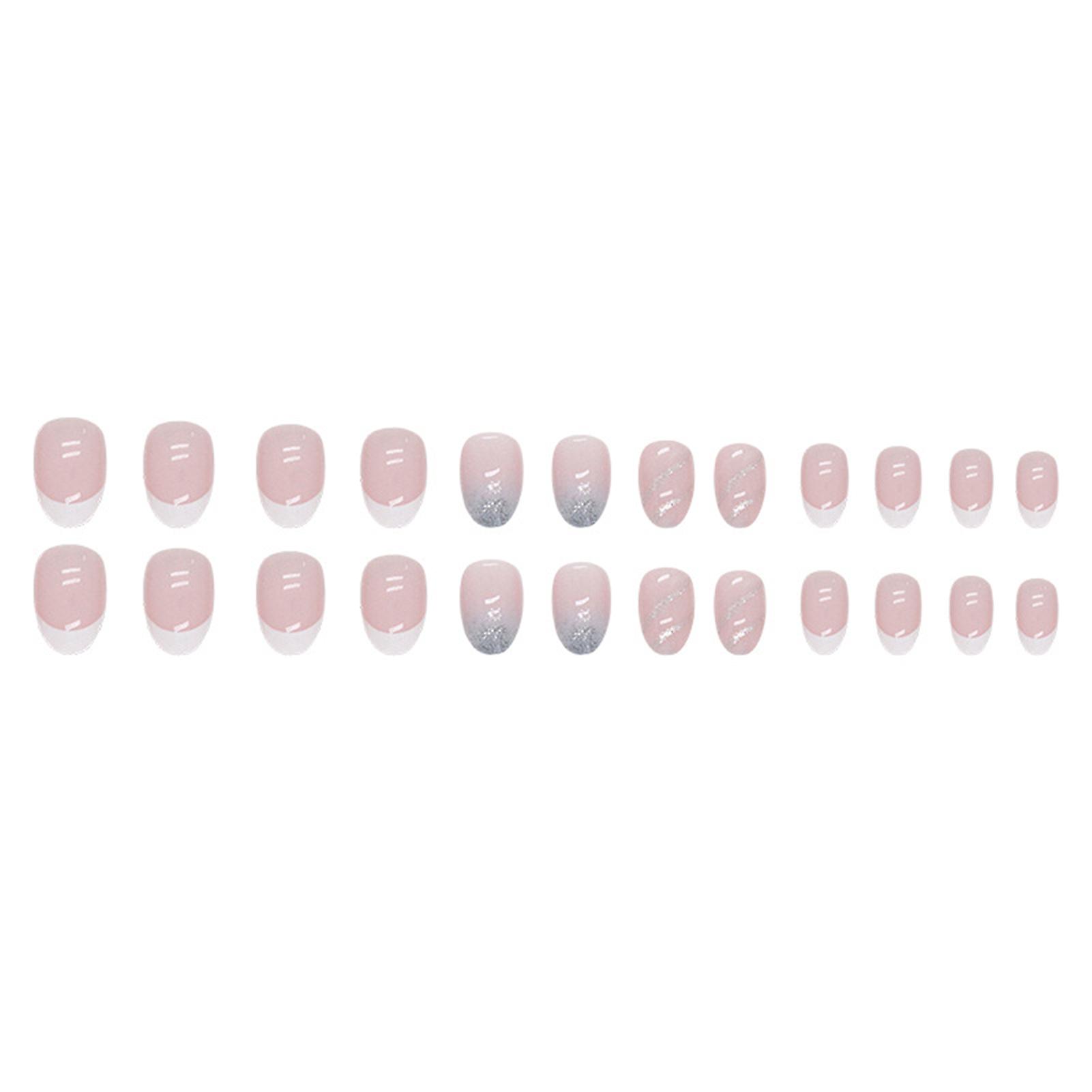 Light Pink With Glitter Short False Nails With Harmless And Smooth Edge Nails For Fingernail Diy Decoration