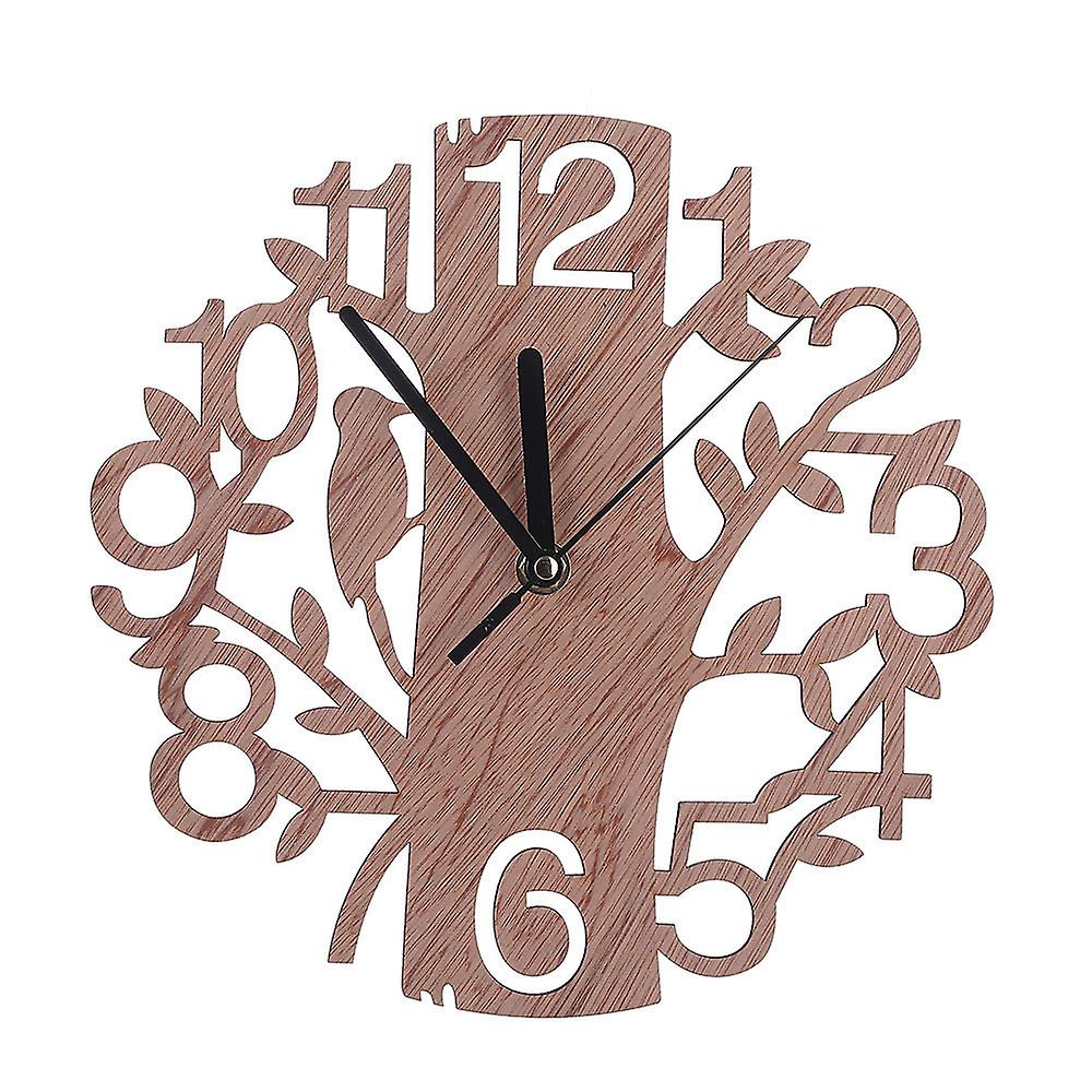 1pc Bird Wooden Wall Clock Natural Wall Decorative Clock Creative Hanging Clock