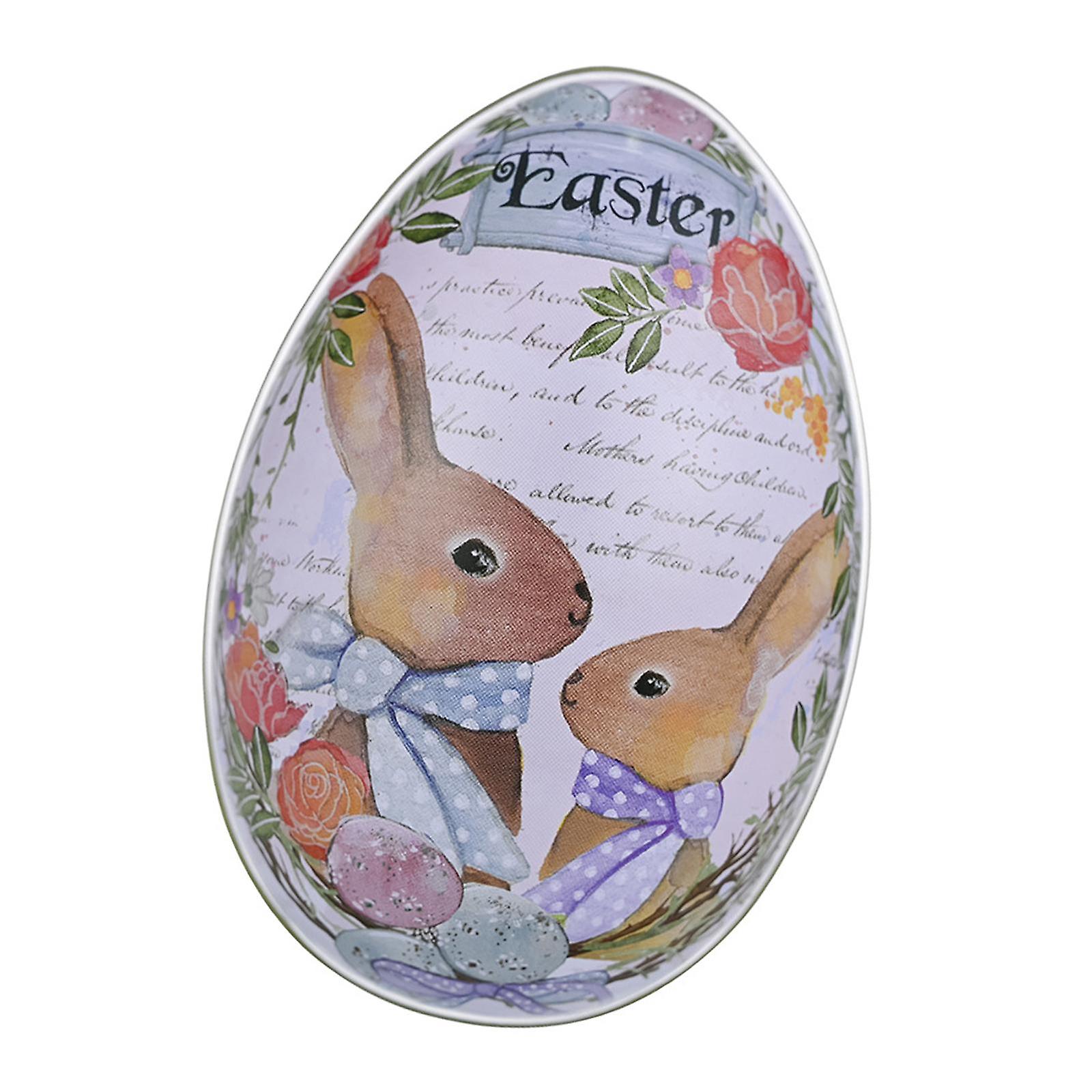 Bunny Printing Easter Eggs Shaped Candy Box Delicate Metal Eggshell Colorful Style A