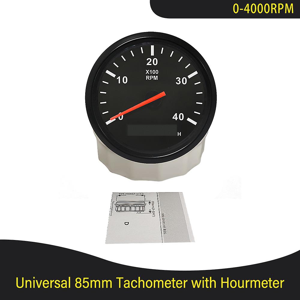 85mm Car Boat Tacho Sensor Marine Tacho Meter With Lcd Hourmeter 3000 4000 6000 8000 Rpm Boat Tachometer 12v/24v Red Backlight