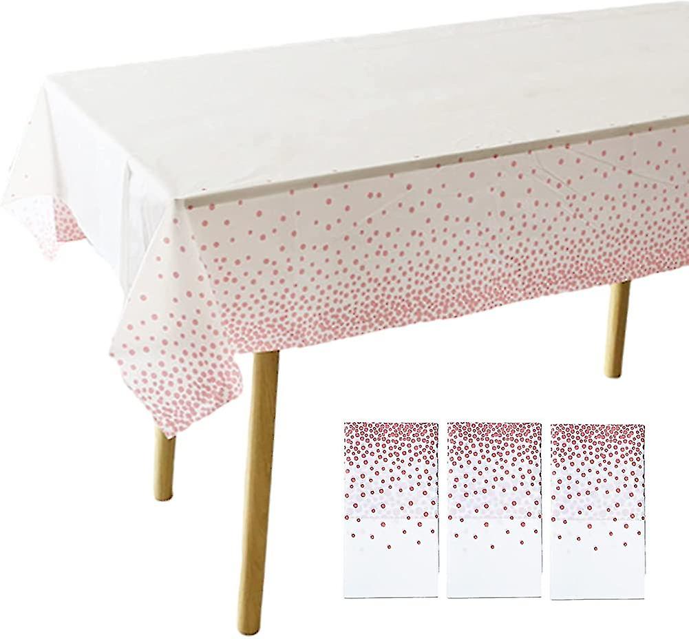 3pcs Pink Dot White Table Cloth Disposable Paper Tablecloths, 54*108inch
