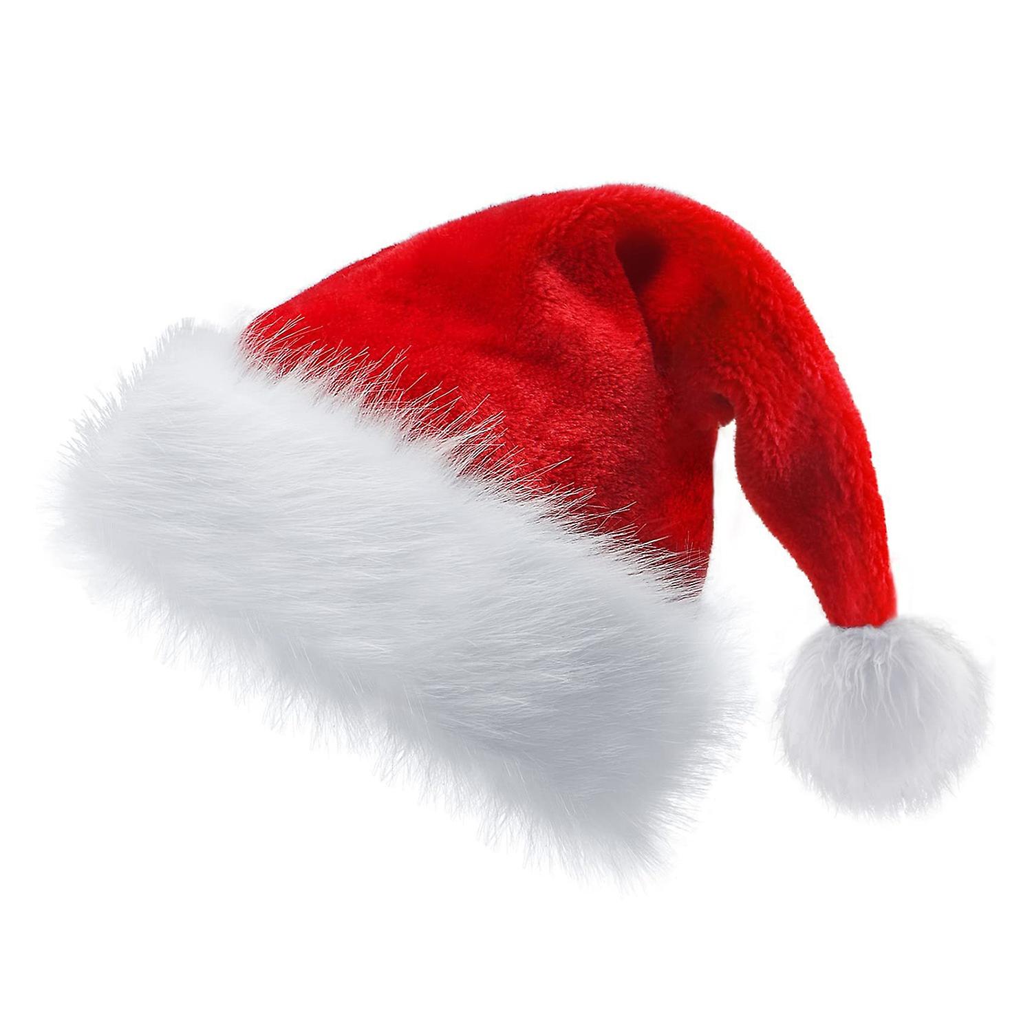 Christmas Santa Claus Hat Soft Fuzzy Plush Pompom Reusable Adults Kids Whole Family Festive Red Whit