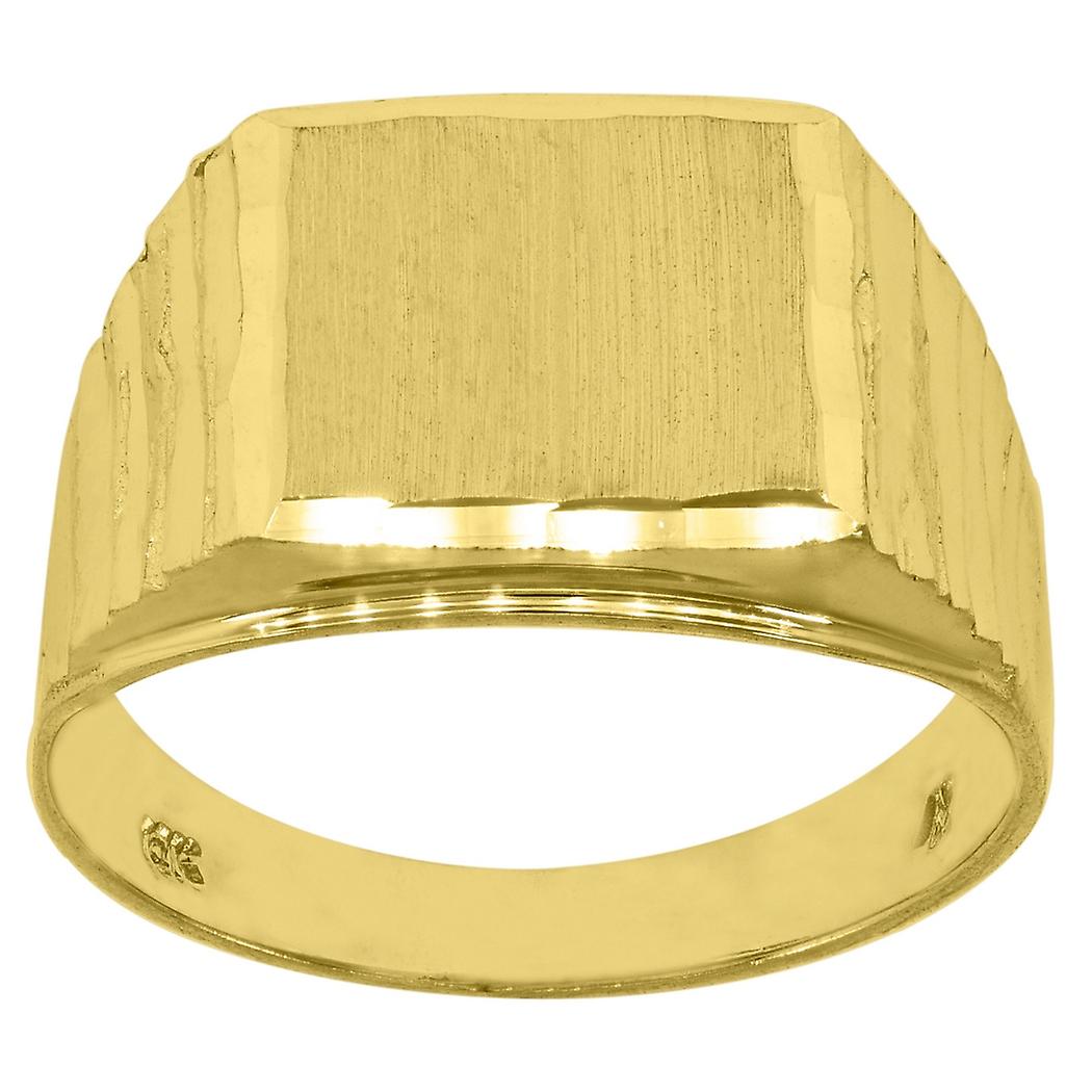 10KイエローゴールドメンズDCテクスチャシグネットスクエアリング11.4x3.3mmワイドサイズ10リング男性用-4.0グラム