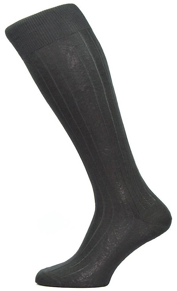 Pantherella Asberley Rib Over the Calf Silk Socks - Black