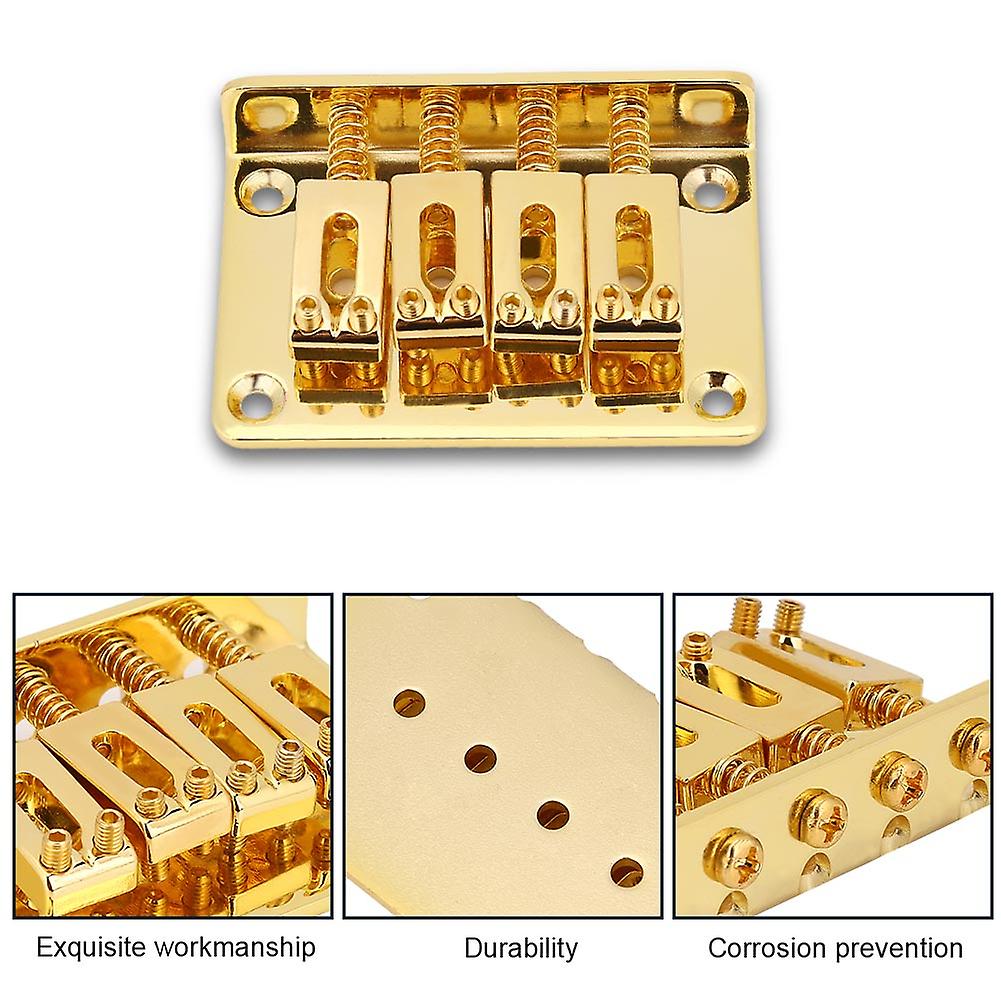 Replacement 4-String Fixed Bridge for Cigarbox Electric Guitars, Basses, Ukuleles (Gold)