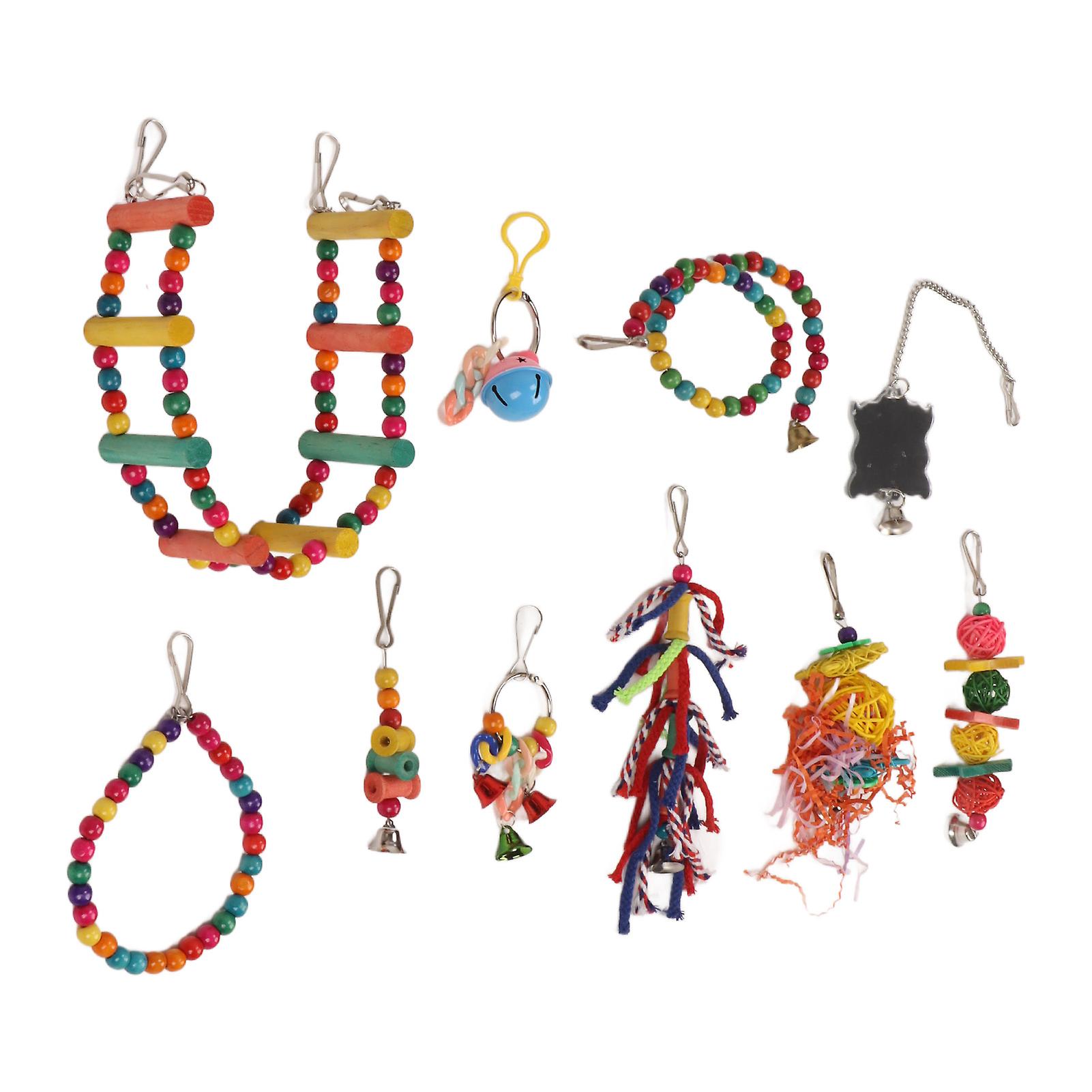 Bird Toy Set Colorful Toxic Free Parrot Swing Chewing Toys with Hooks for Parakeets Cockatiels