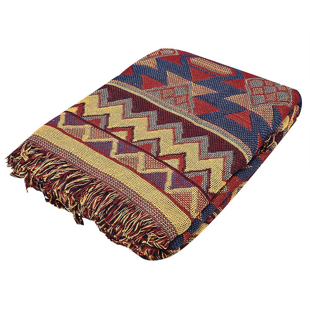 Double Sided Cotton Woven Couch Throw Blanket Carpet with Decorative Tassels for Bed Sofa (#1)