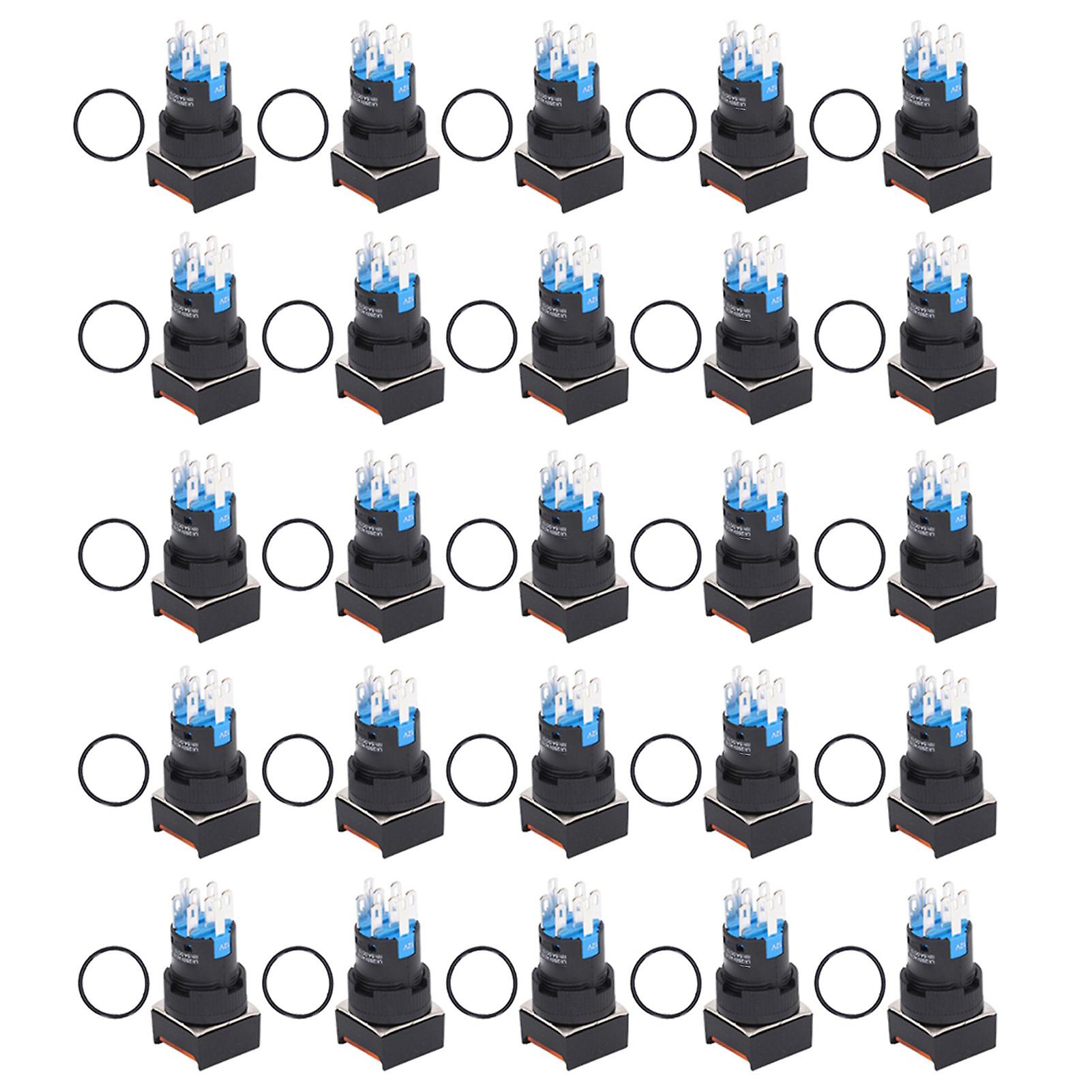 25Pcs Squares Button Switch ABS Brass 8 Pin Self Locking Switches with Light 16mm 12V