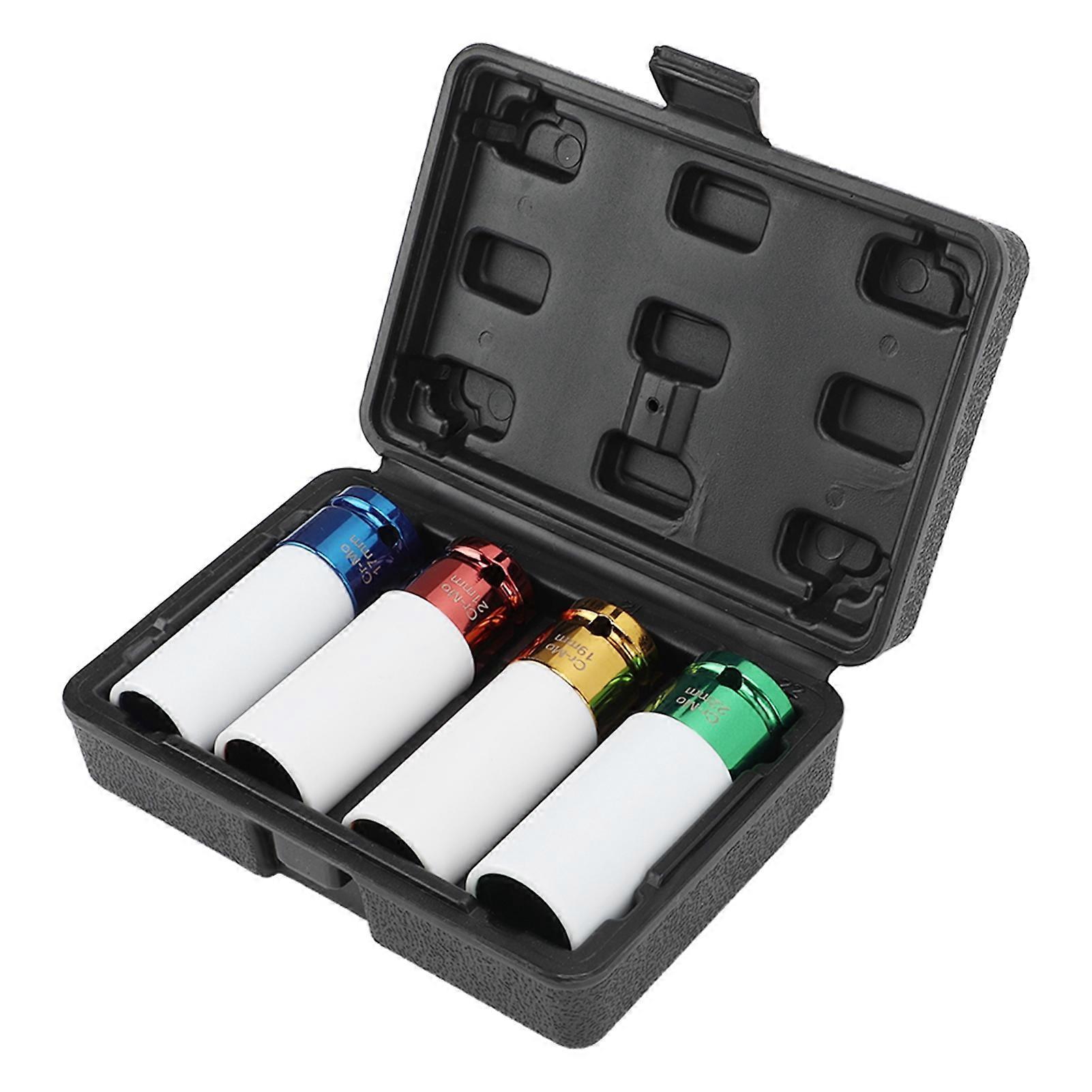 4PCS Metric 1/2in Wheel Lug Nut Drive Impact Socket 4 Colour Coded Scratch Proof for Repairing