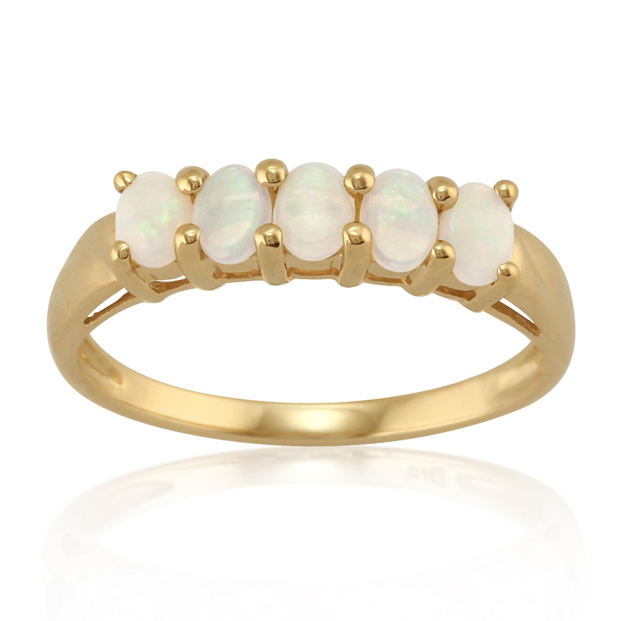 Classic 0.47ct Oval Opal Five Stone Ring in 9ct Yellow Gold 11287