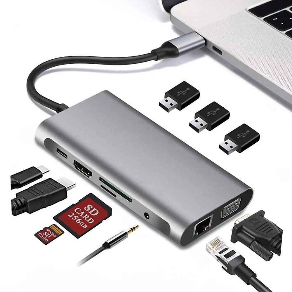 10 In 1 Triple Display Type-c Hub Docking Station Adapter With 1080p Vga 4k Hd Display