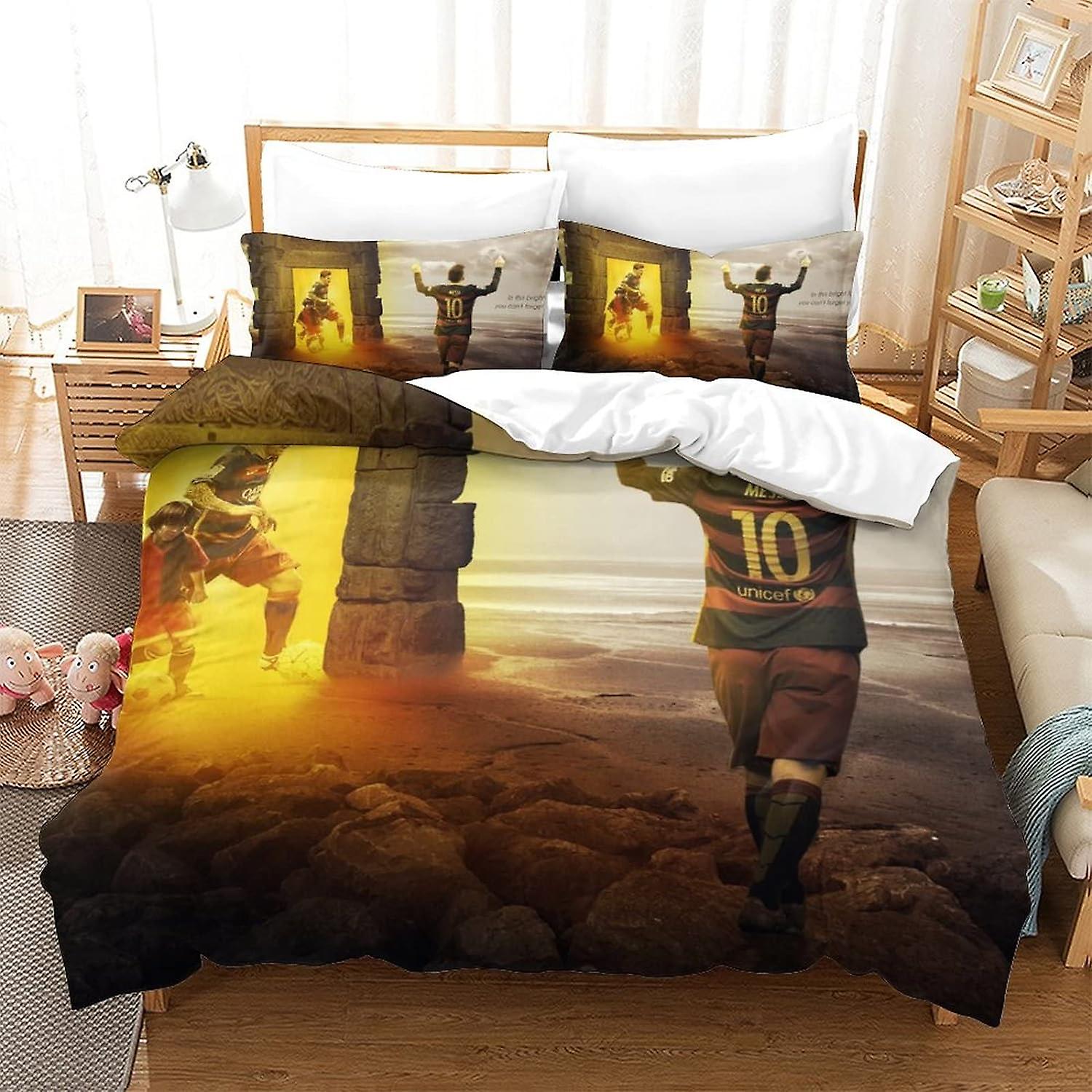 Messi Beddengoed Set 3D Football Superstars Dekbedovertrek Set, Zachte 100% Microvezel Beddenset 3 stuks, Print Enkel Dubbel King Size Microvezel Dekbedovertrek Set
