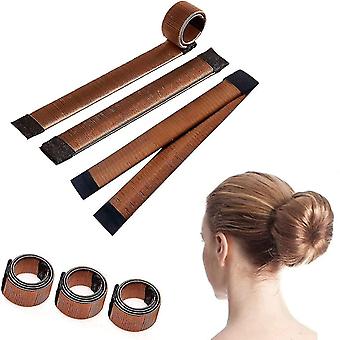3-piece Hair Bun Maker,easy Fast Snap Roll Nets Magic Buns Tool,kids Donut Curler Roller Dish Headbands,women's French Twist Styling Shaperbrown, 3 Co