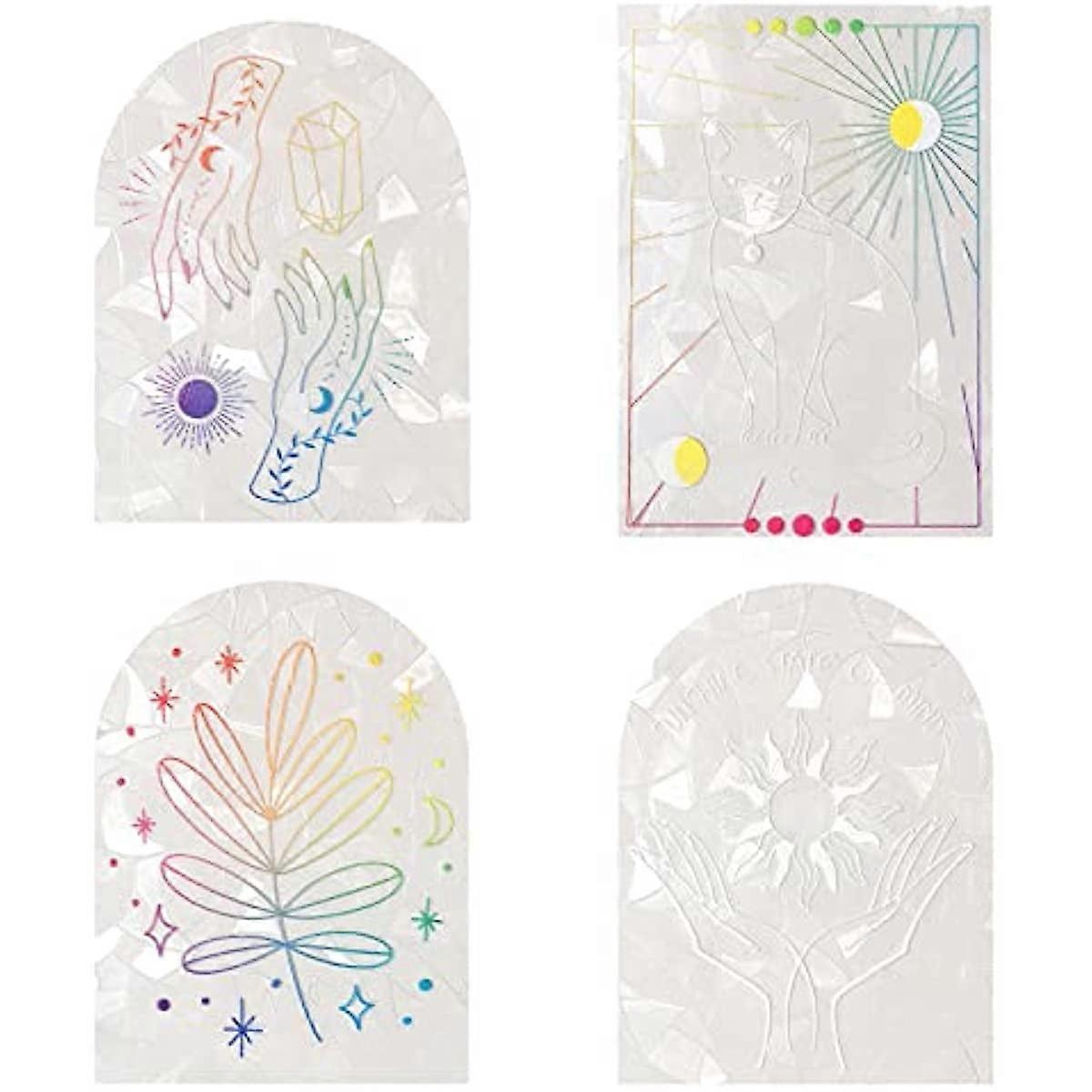4Pcs Static Rainbow Window Clings Arch Leaf Sun Cat Pattern Suncatcher Window Stickers Anti-Collision Window Decals Non Adhesive Vinyl Film for Slidin