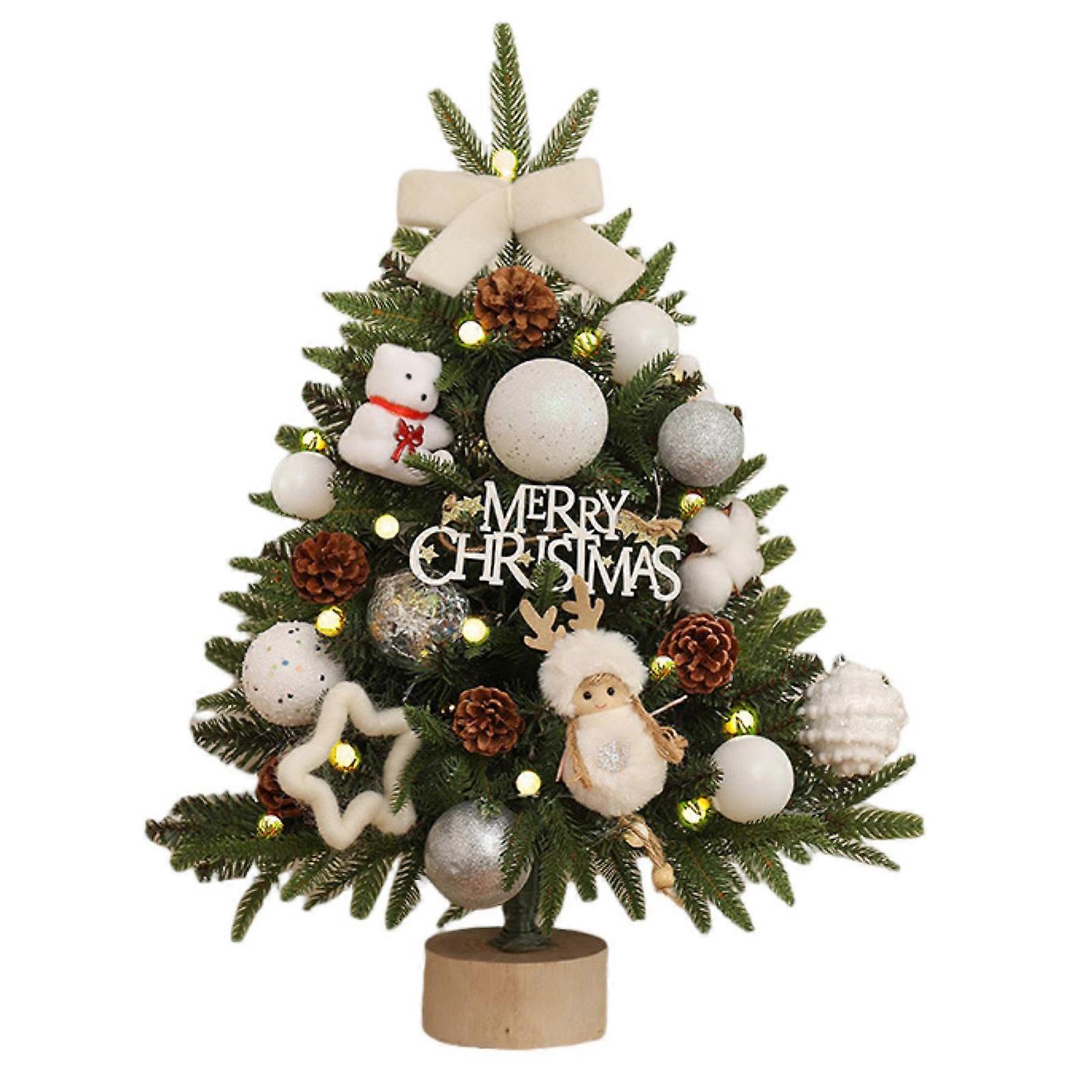 Mini Christmas Tree 45cm Lighted Tabletop Artificial Xmas Pine Tree Battery Operated Small Tree for Holiday Home Party Decor Qinghai
