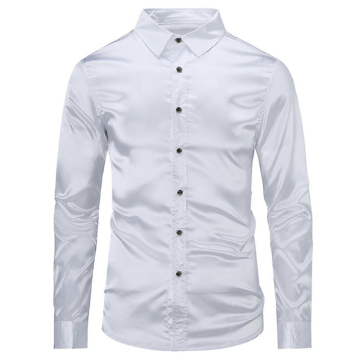 Silktaa Mode Décontractée Brillant Manches Longues Slim-fit Chemise Formelle