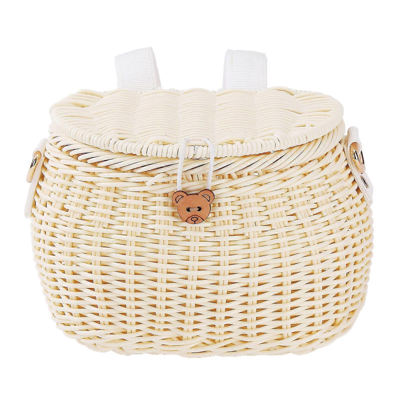 Hand-woven Bicycle Basket E-scooter Storage Container Large Capacity Strong Load-bearing Bike Handlebar Basket with Straps