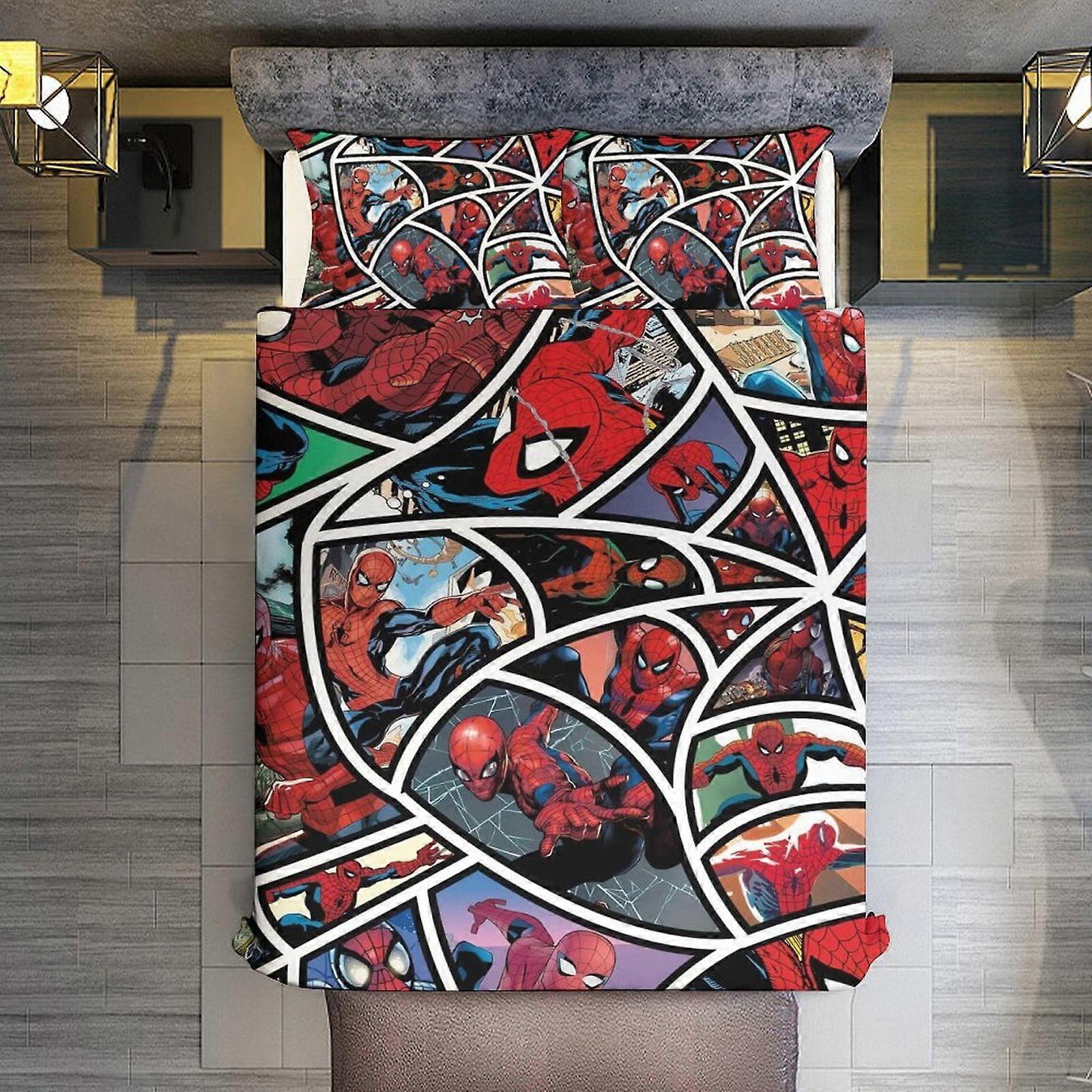 v695  Bed Sheets Bedding Web of Spider-Man 3 Piece Sets Full/Queen Size - Reversible Microfiber Quilts with 2 Shams Soft Lightweight Bedspread Coverle